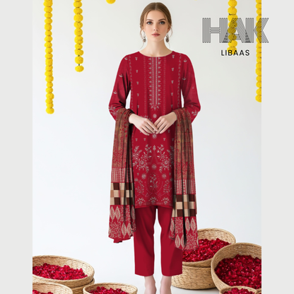 Premium Winter Dhanak Sequence Embroidered Suit – AF-203D by HAK Libaas