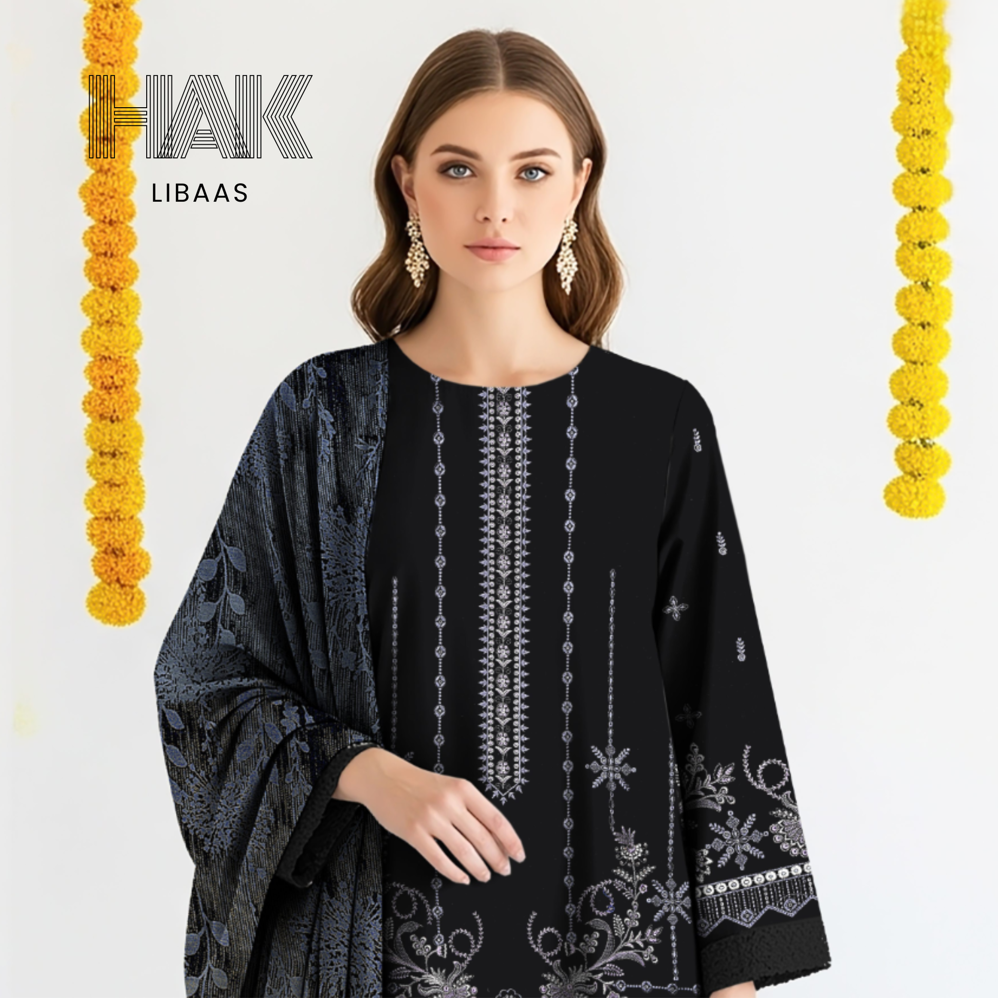 Premium Winter Dhanak Sequence Embroidered Suit – AF-203F by HAK Libaas