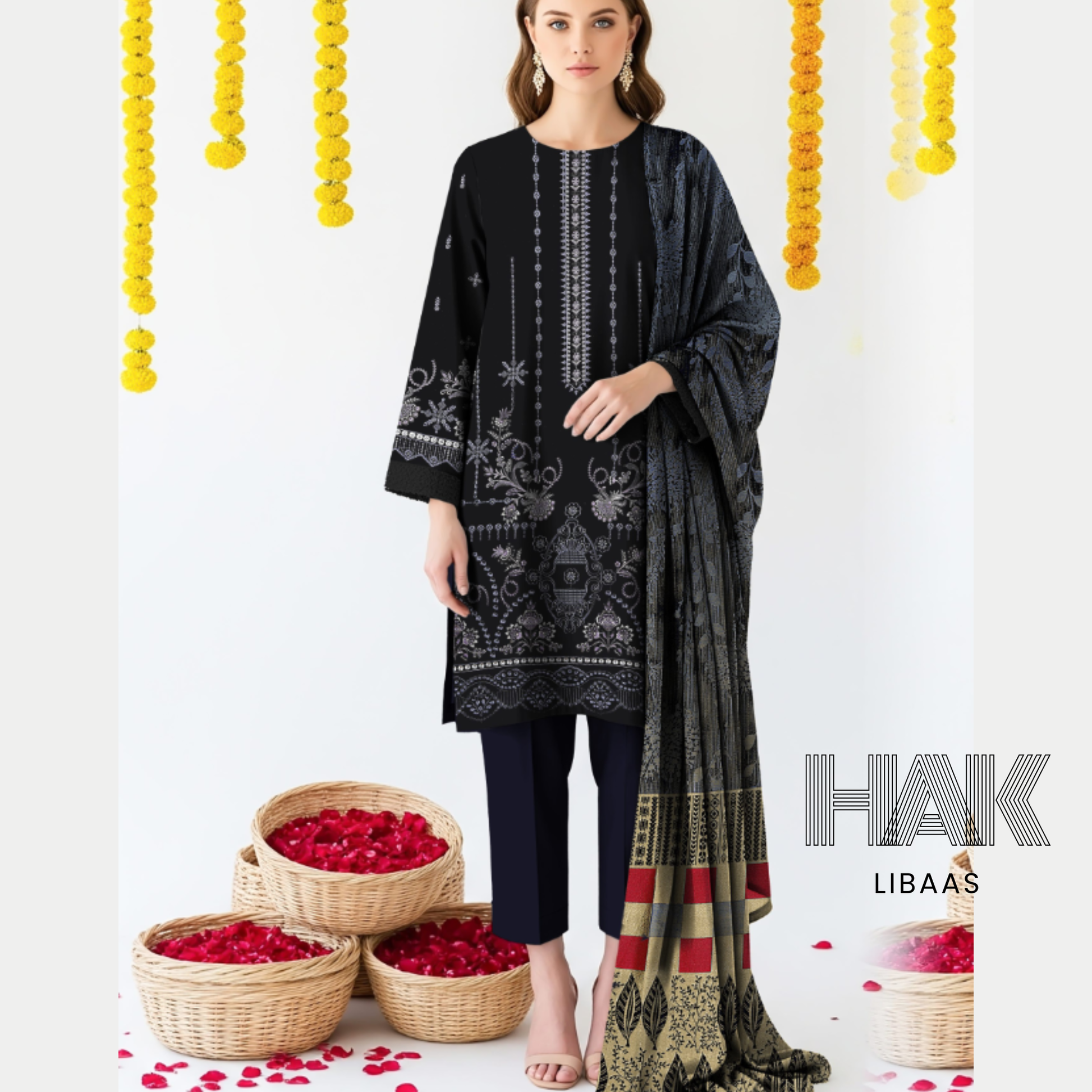 Premium Winter Dhanak Sequence Embroidered Suit – AF-203F by HAK Libaas