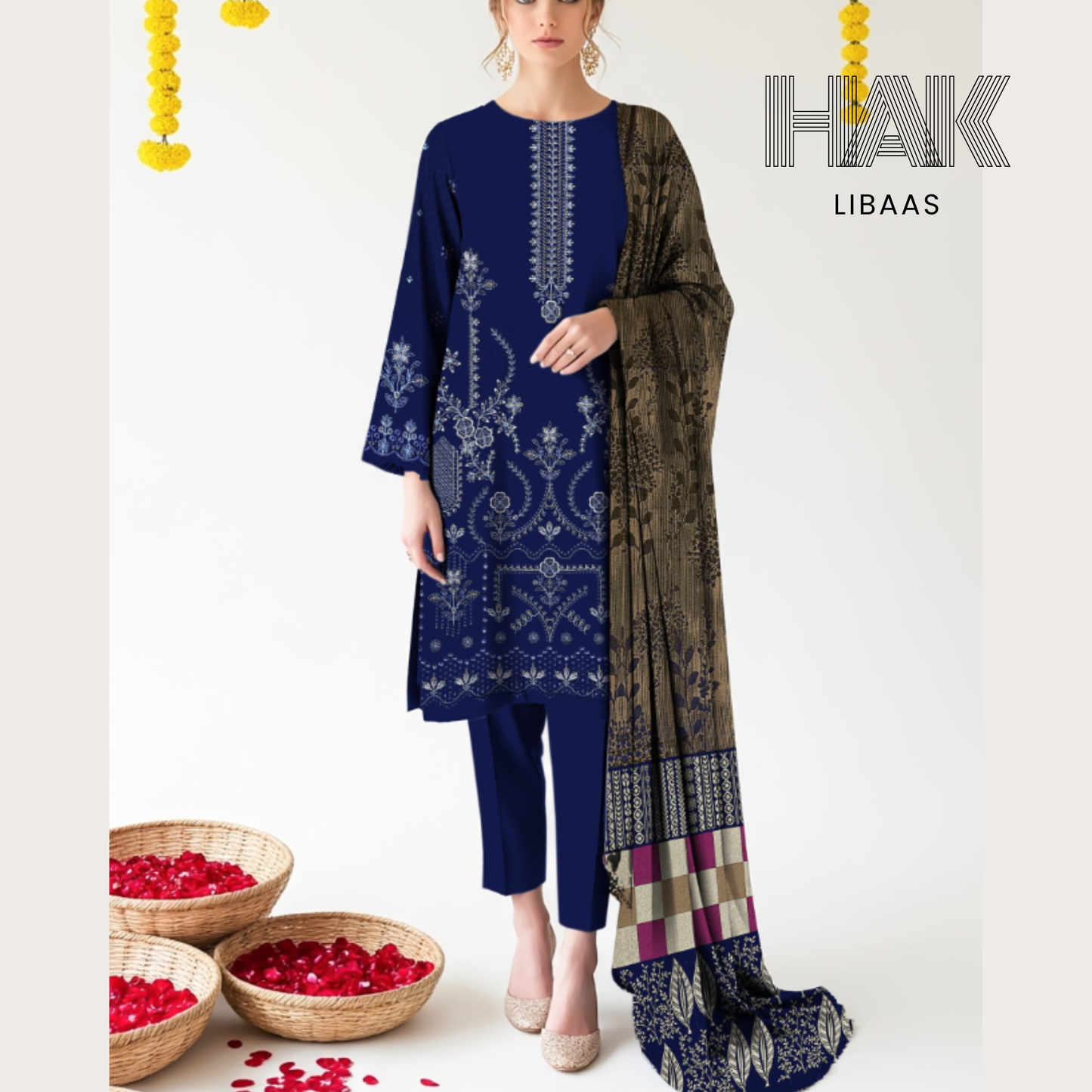 Premium Winter Dhanak Sequence Embroidered Suit – AF-203H by HAK Libaas