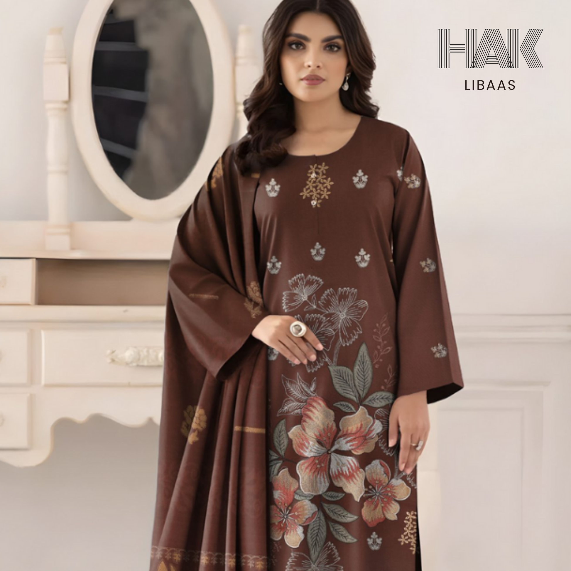 HAK Libaas HK-231A Premium Winter Embroidered 3-Piece Suit for Women