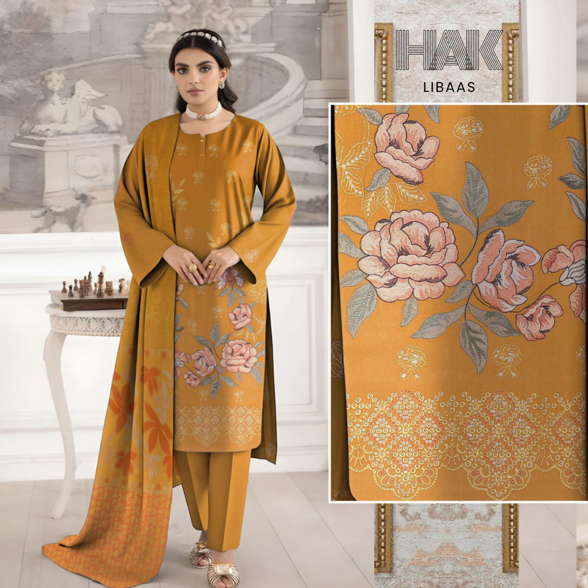 HAK Libaas HK-231B Premium Winter Embroidered 3-Piece Suit for Women