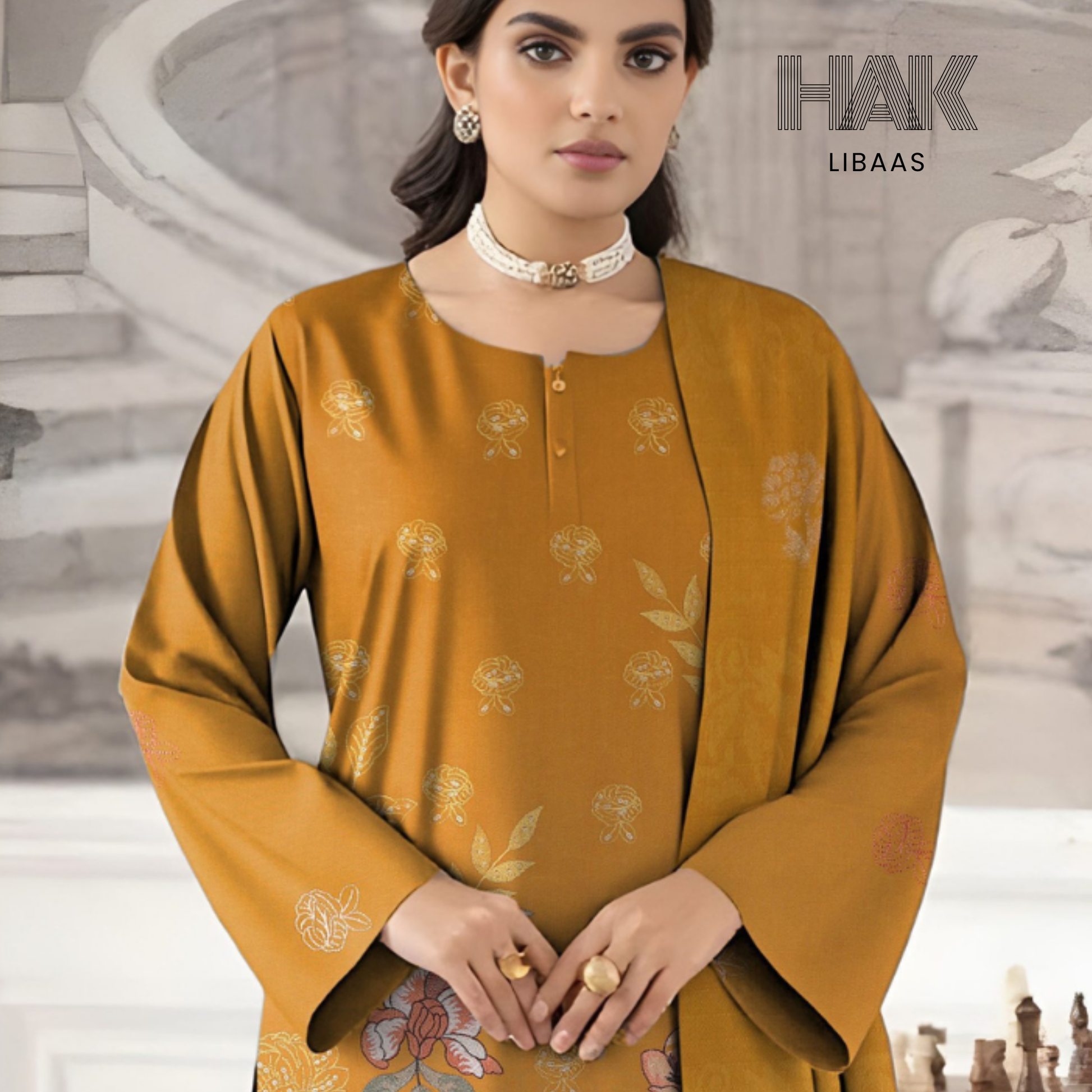 HAK Libaas HK-231B Premium Winter Embroidered 3-Piece Suit for Women