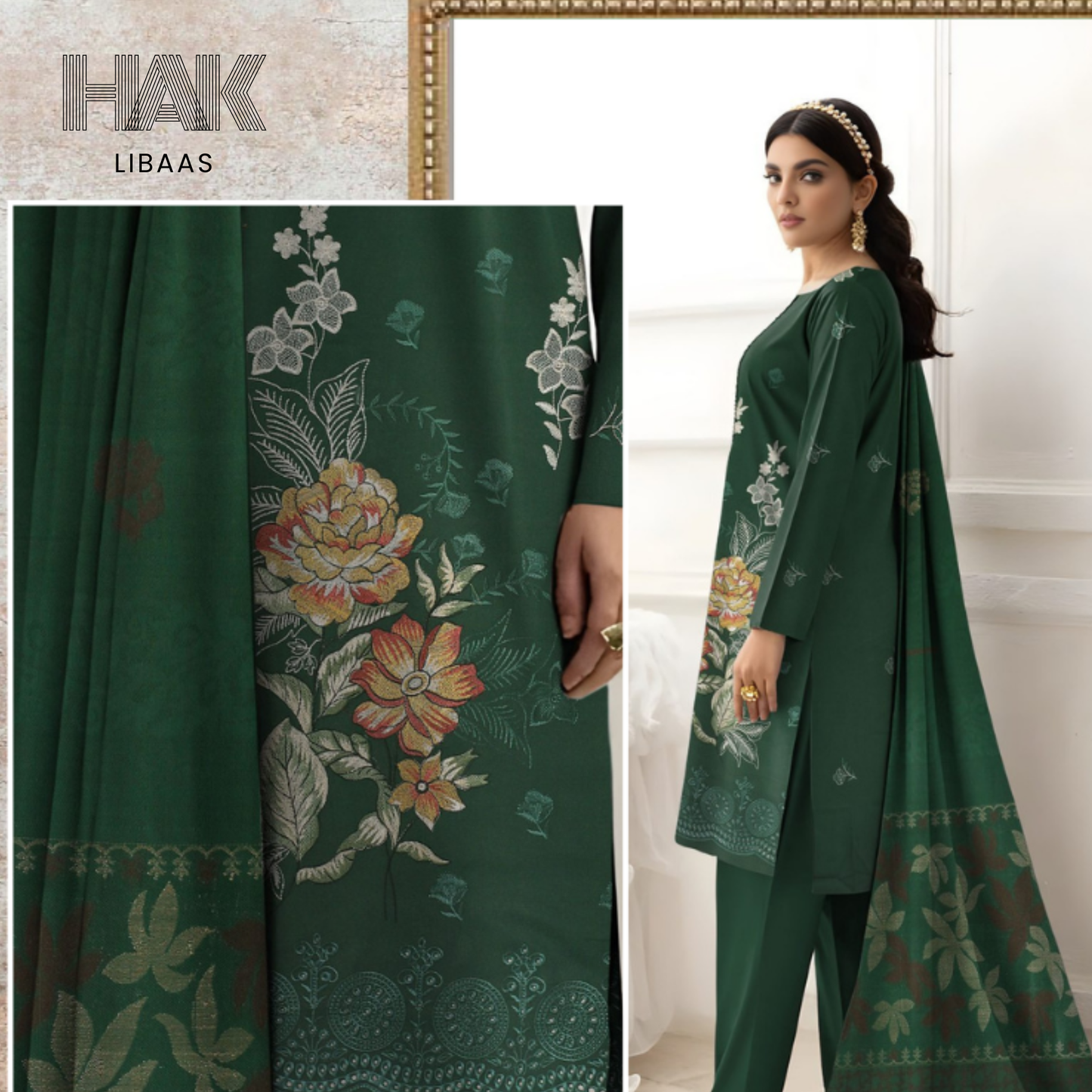 HAK Libaas HK-231D Premium Winter Embroidered 3-Piece Suit for Women