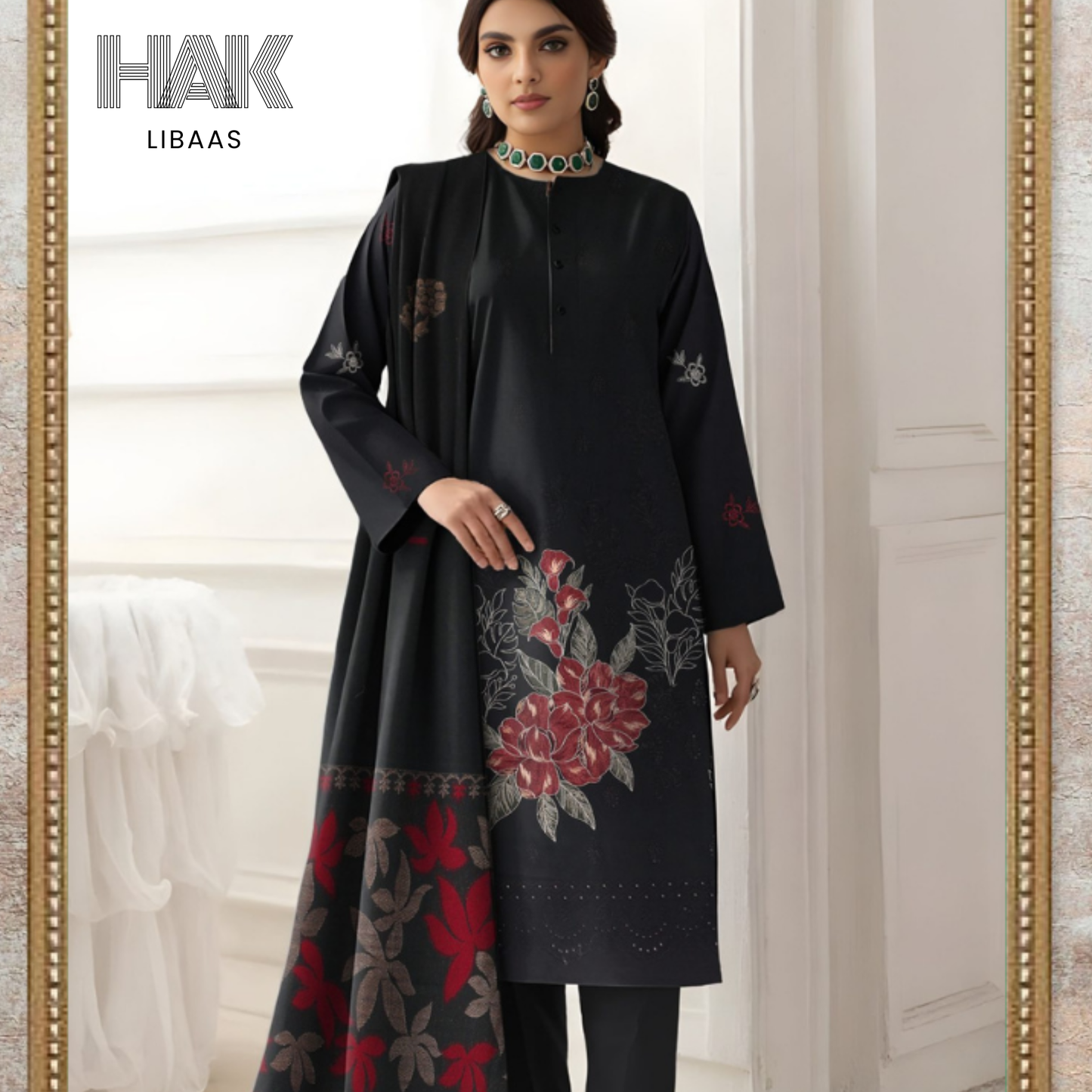 HAK Libaas HK-231E Premium Winter Embroidered 3-Piece Suit for Women