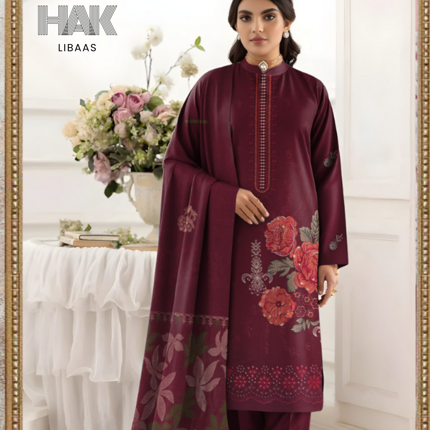 HAK Libaas HK-231F Premium Winter Embroidered 3-Piece Suit for Women