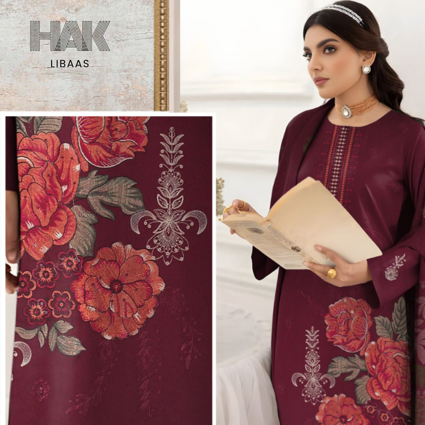 HAK Libaas HK-231F Premium Winter Embroidered 3-Piece Suit for Women