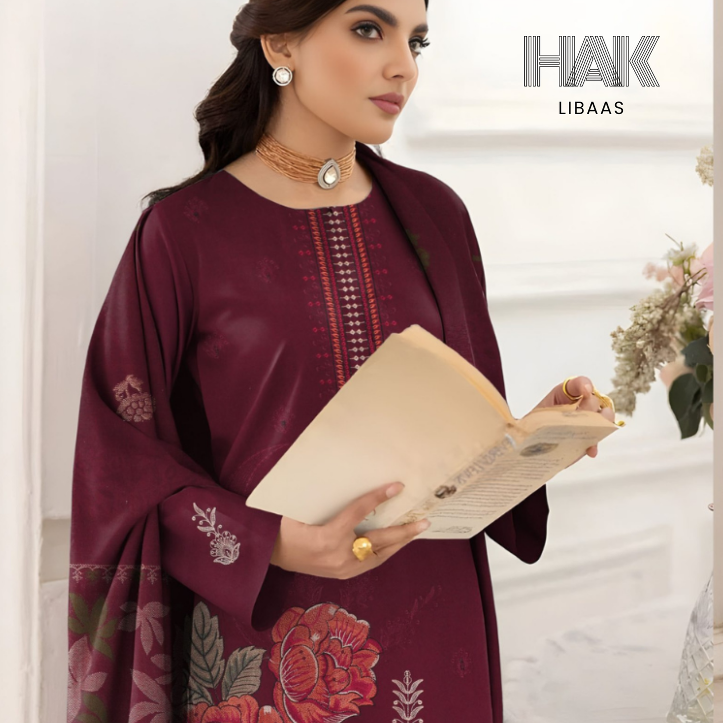 HAK Libaas HK-231F Premium Winter Embroidered 3-Piece Suit for Women