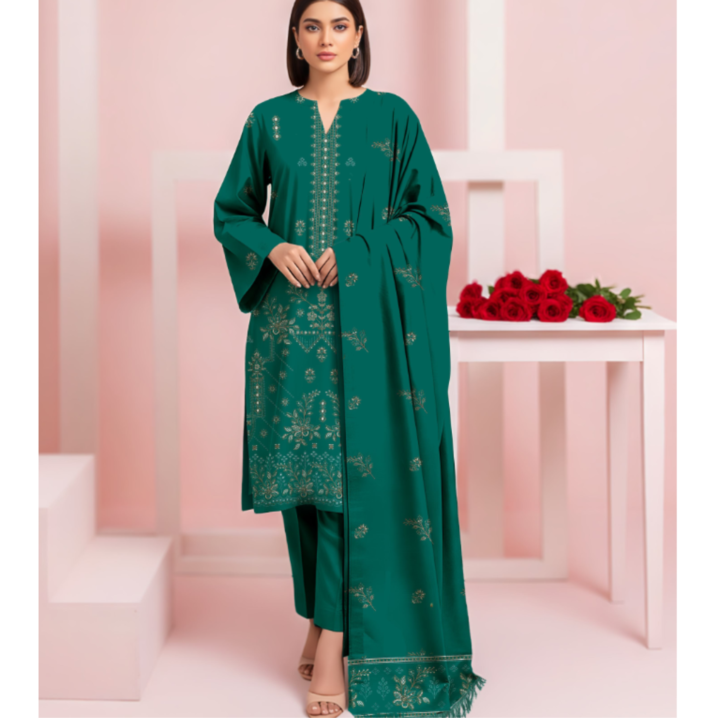 SF-201B – Premium Embroidered Dhanak Suit for Winter by HAK Libaas