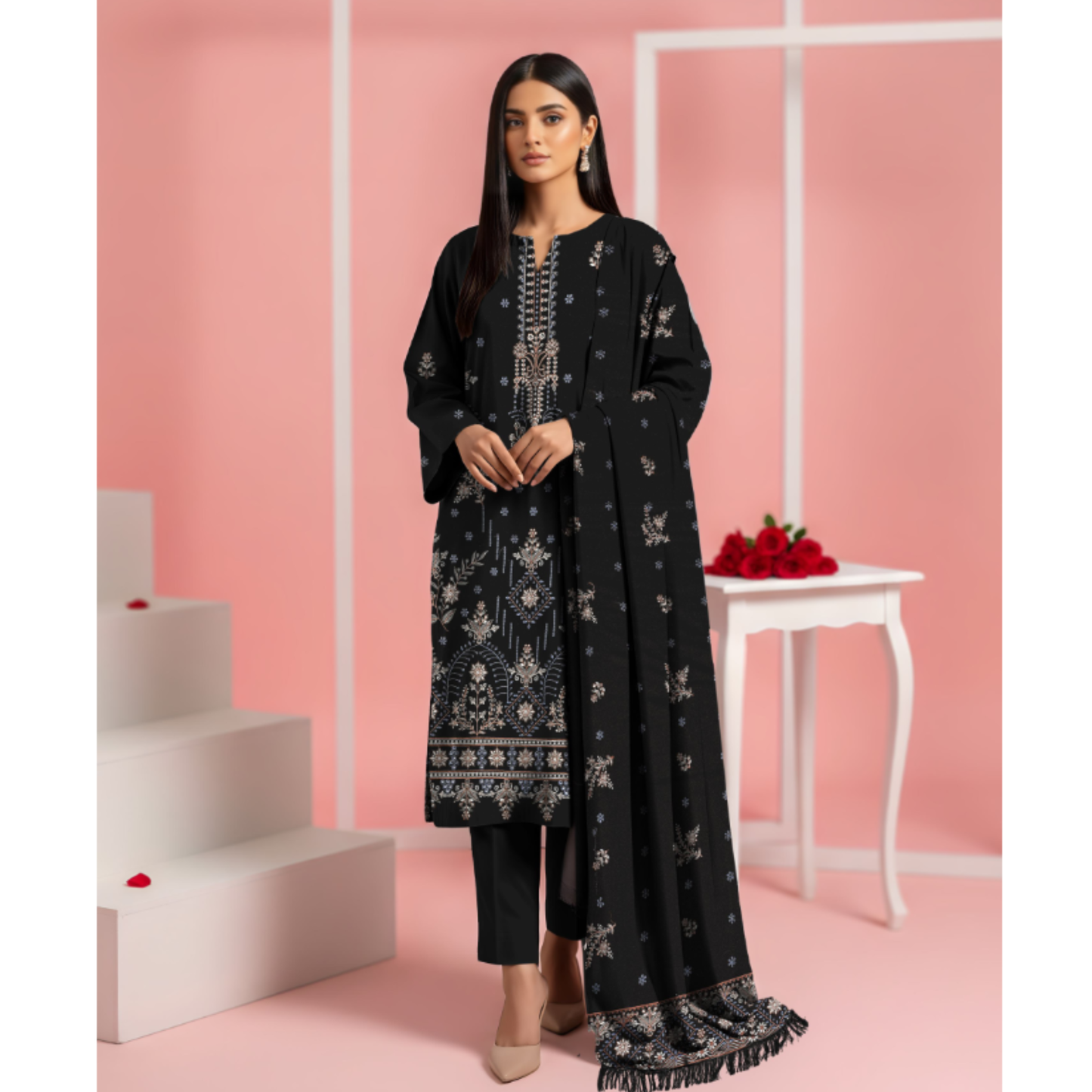 SF-201C – Premium Embroidered Dhanak Suit for Winter by HAK Libaas