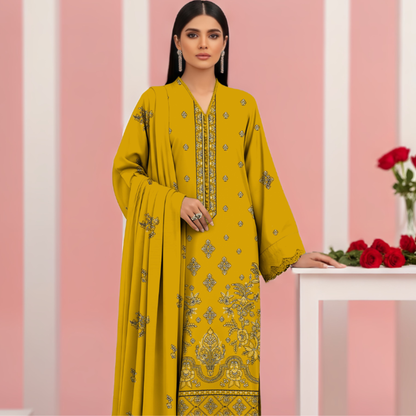 Premium Embroidered Dhanak Suit – Unstitched Winter Collection | SF-201D