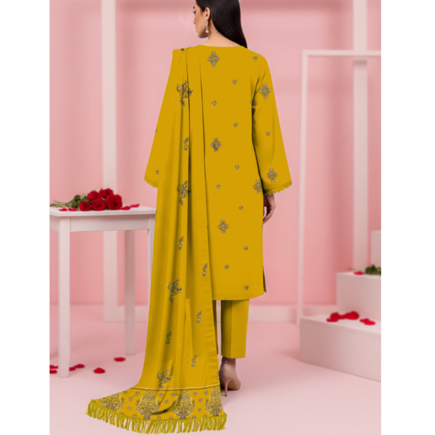 Premium Embroidered Dhanak Suit – Unstitched Winter Collection | SF-201D