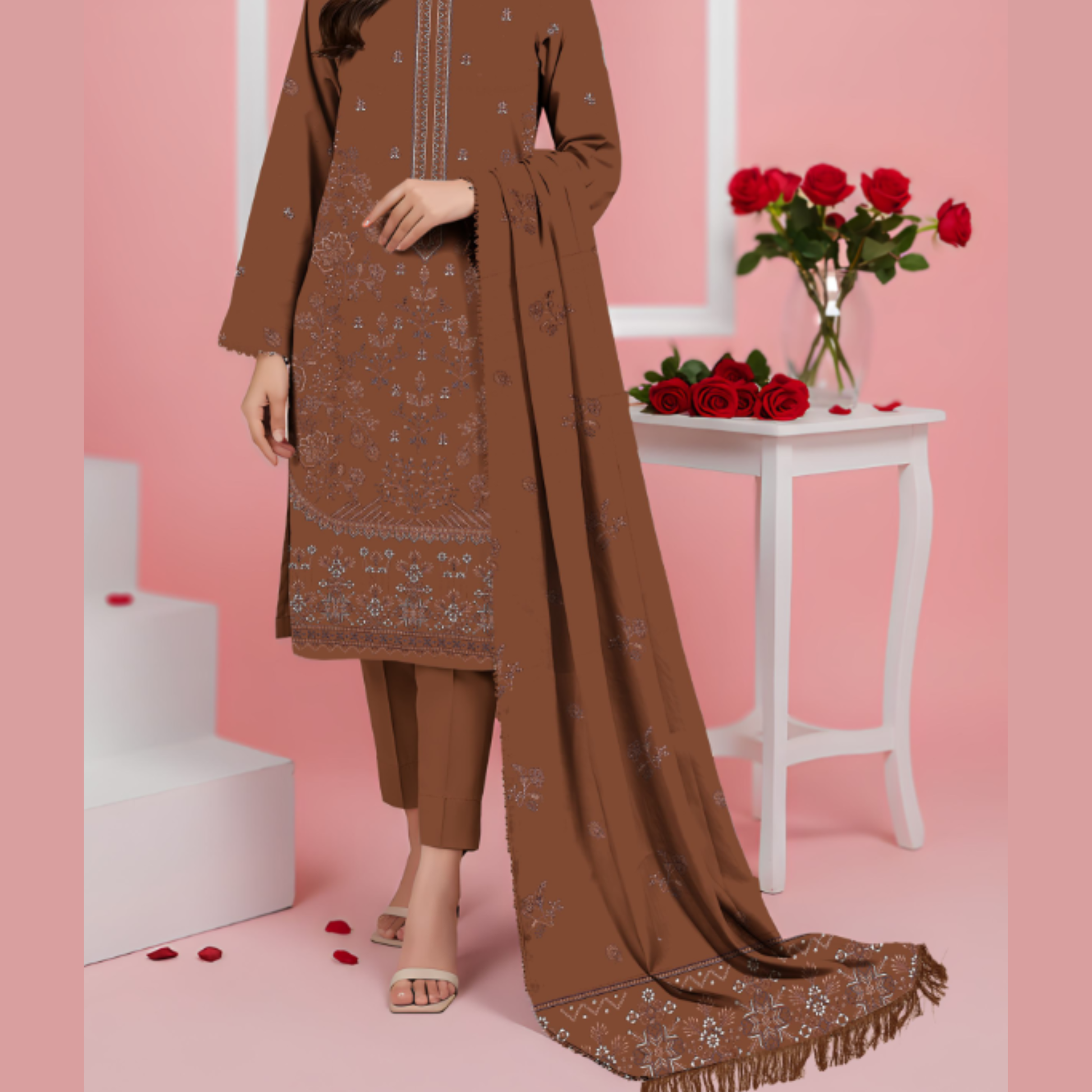 HAK-201E – Premium Embroidered Dhanak Suit for Winter by HAK Libaas