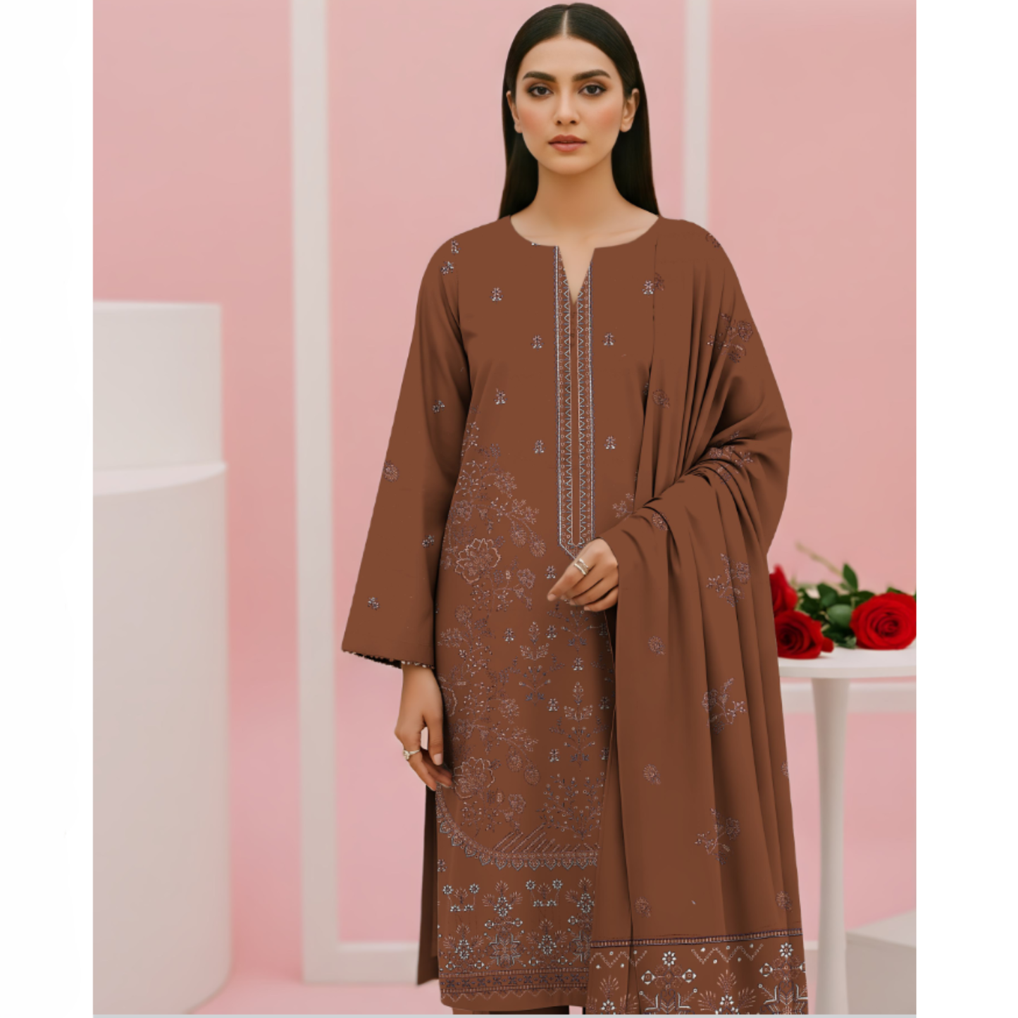 HAK-201E – Premium Embroidered Dhanak Suit for Winter by HAK Libaas
