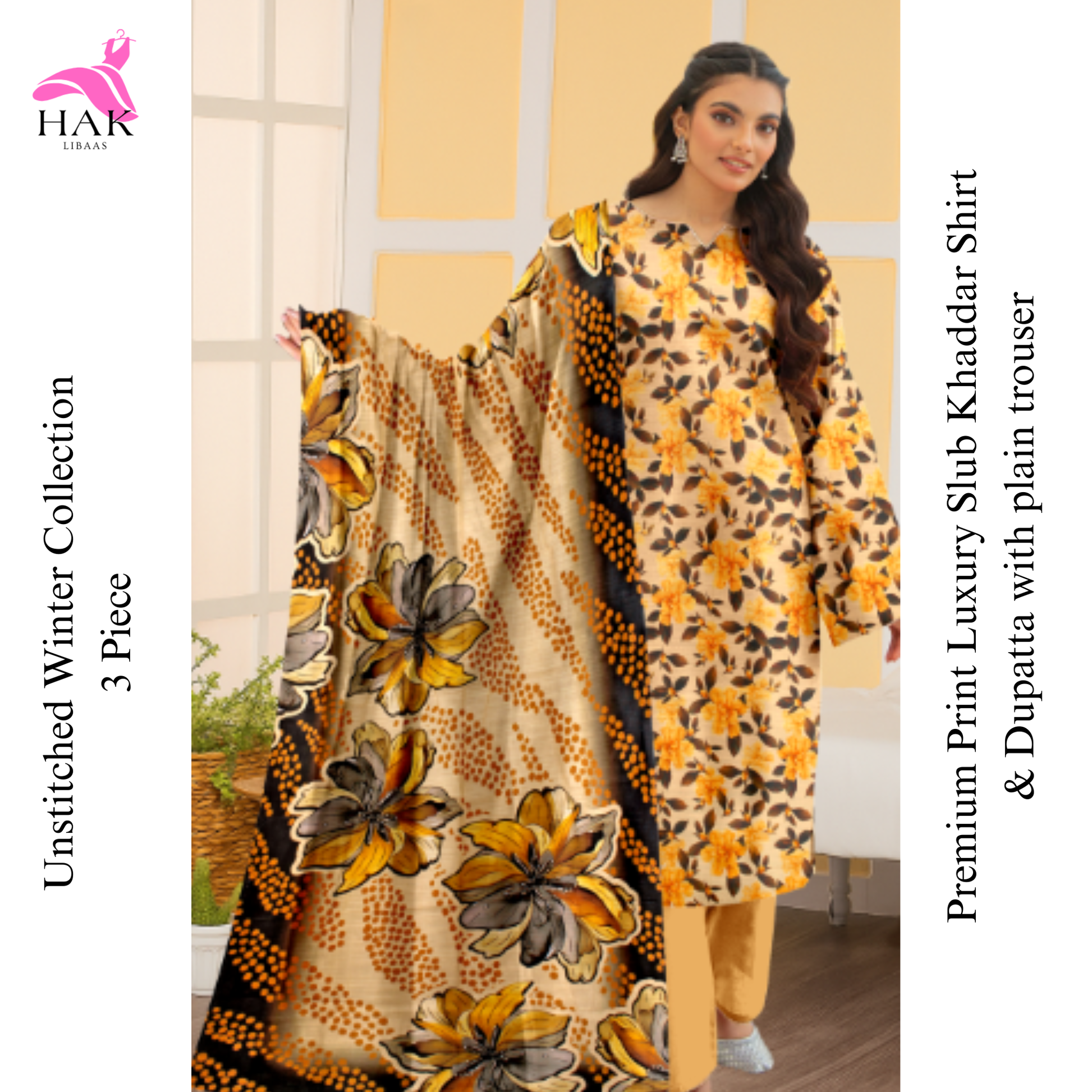 HAK Libaas Sapphire Inspired 3-Piece Slub Khaddar Suit HK-208