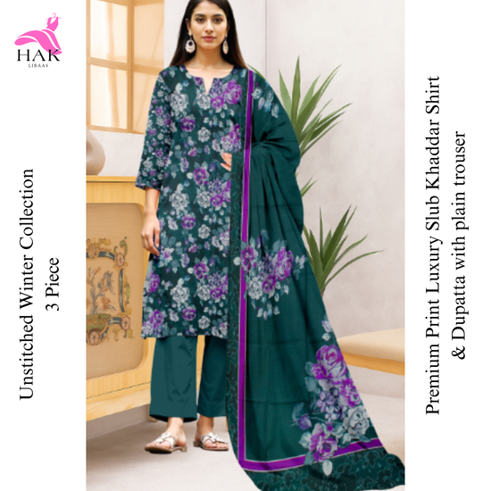 HAK Libaas Sapphire Inspired 3-Piece Slub Khaddar Suit HK-209