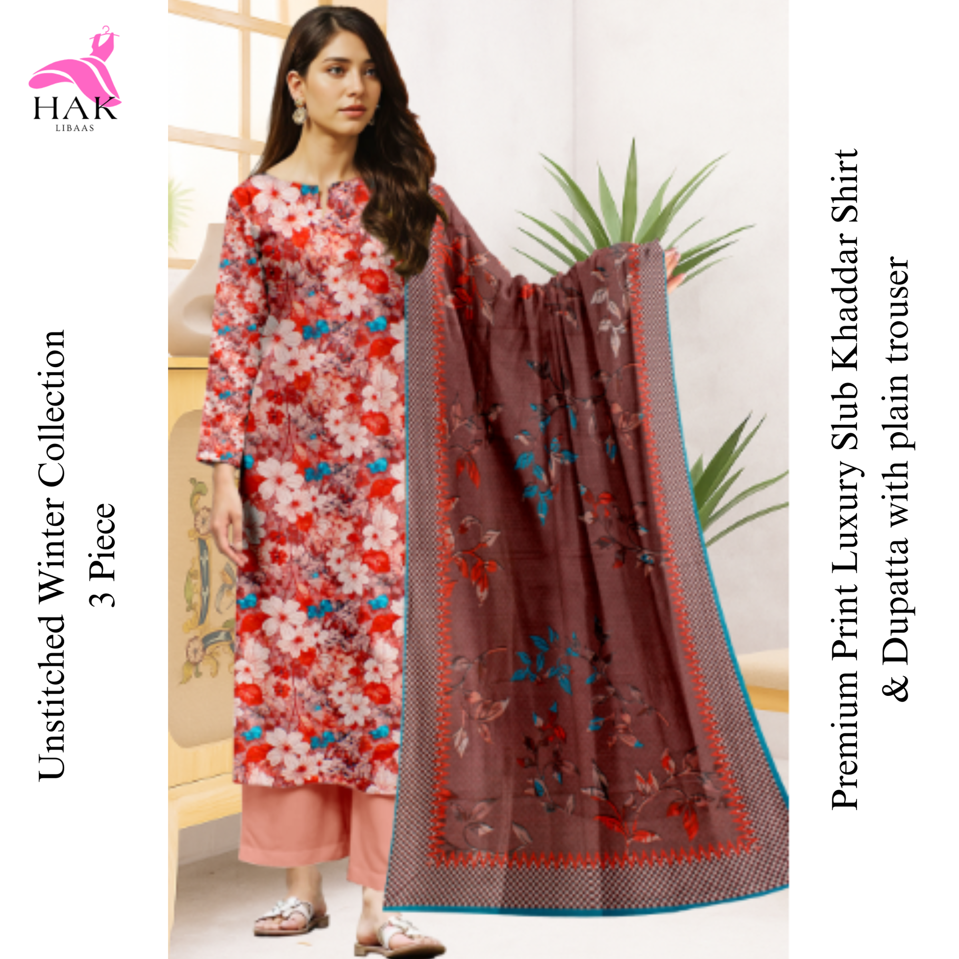 HAK Libaas Sapphire Inspired 3-Piece Slub Khaddar Suit HK-210