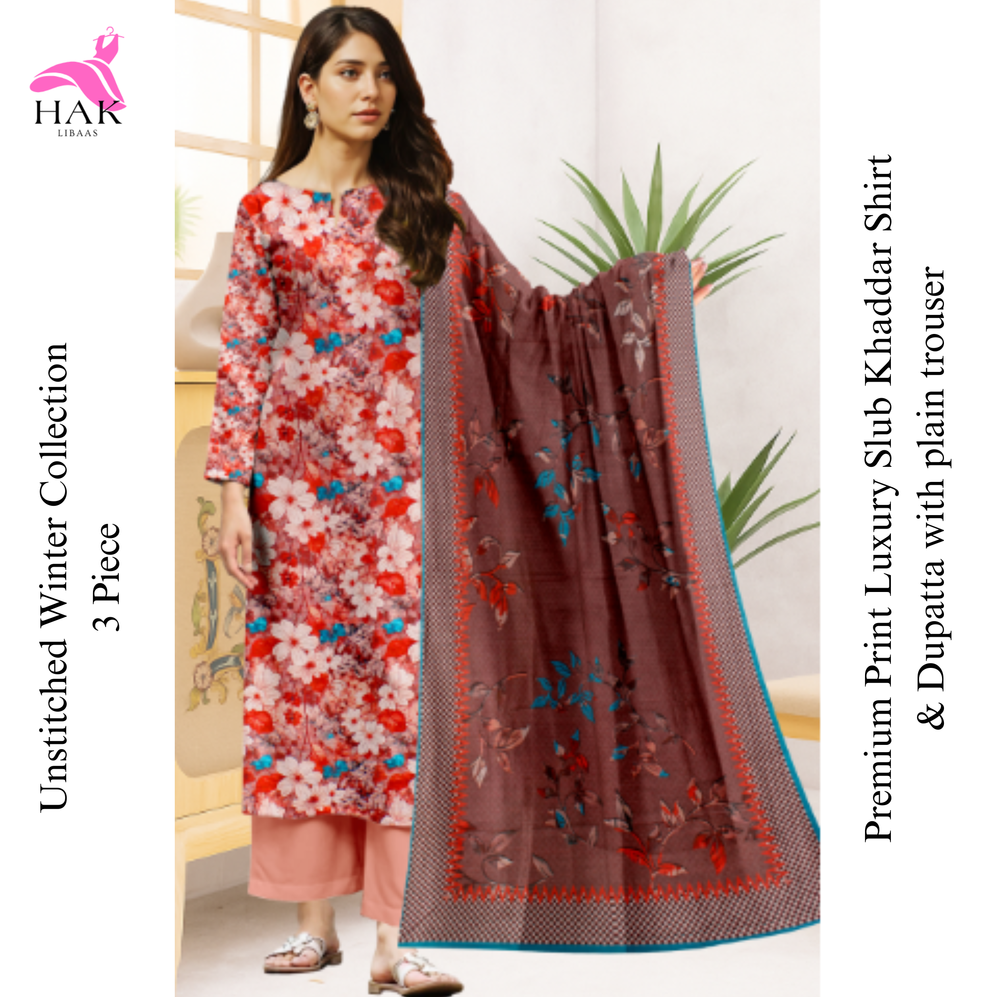 HAK Libaas Sapphire Inspired 3-Piece Slub Khaddar Suit HK-210