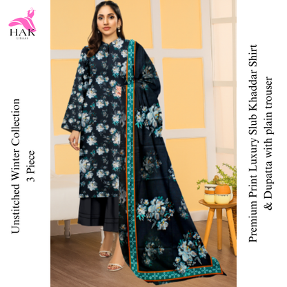 Luxury Slub Khaddar Printed 3-Piece Winter Suit – HAK Libaas HK-212