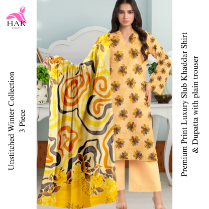 Luxury Slub Khaddar Printed 3-Piece Winter Suit – HAK Libaas HK-215