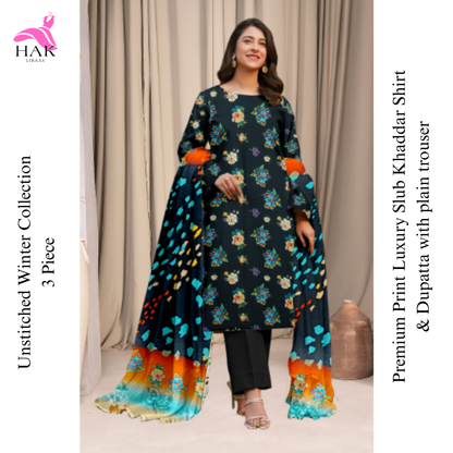 Luxury Slub Khaddar Printed 3-Piece Winter Suit – HAK Libaas HK-216