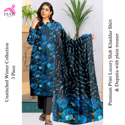Luxury Slub Khaddar Printed 3-Piece Winter Suit – HAK Libaas HK-217