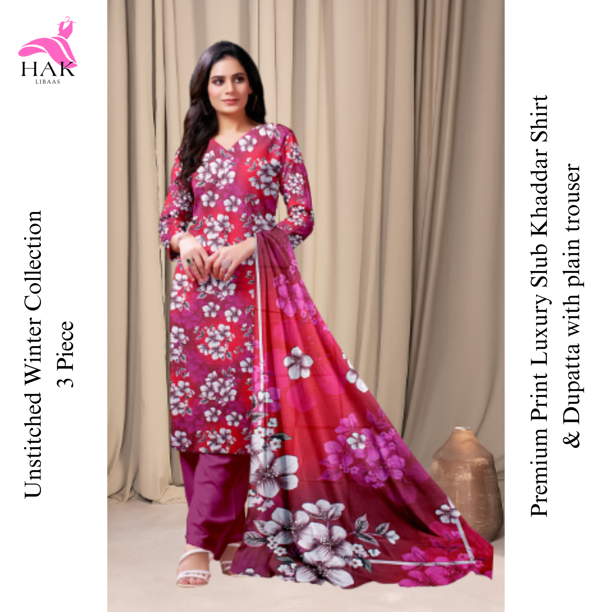 HAK Libaas Sapphire Inspired 3-Piece Slub Khaddar Suit HK-218