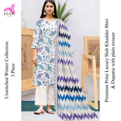 Luxury Slub Khaddar Printed 3-Piece Winter Suit – HAK Libaas HK-219